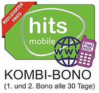 HITSMOBILE Kombi-Bono reduzierter Preis (1. und 2. Bono alle 30 Tage) Telefonminuten national & EU + Internet